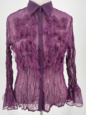 Vintage Dress-U Plum Purple Crinkle Blouse Bell Sleeve Whimsigoth Large